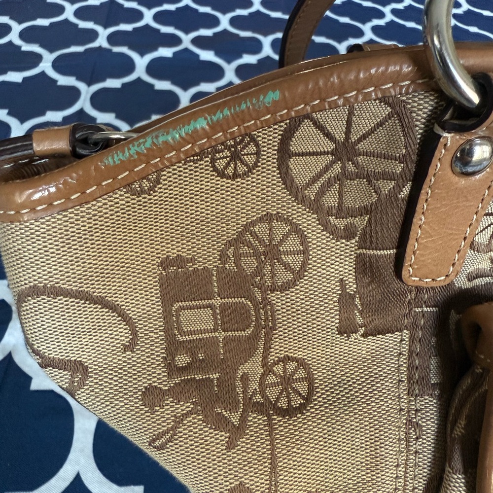 Vintage Coach Horse & Carriage Canvas Tote Brown Leather Trim Y2K Shoulder Bag - Picture 4 of 12